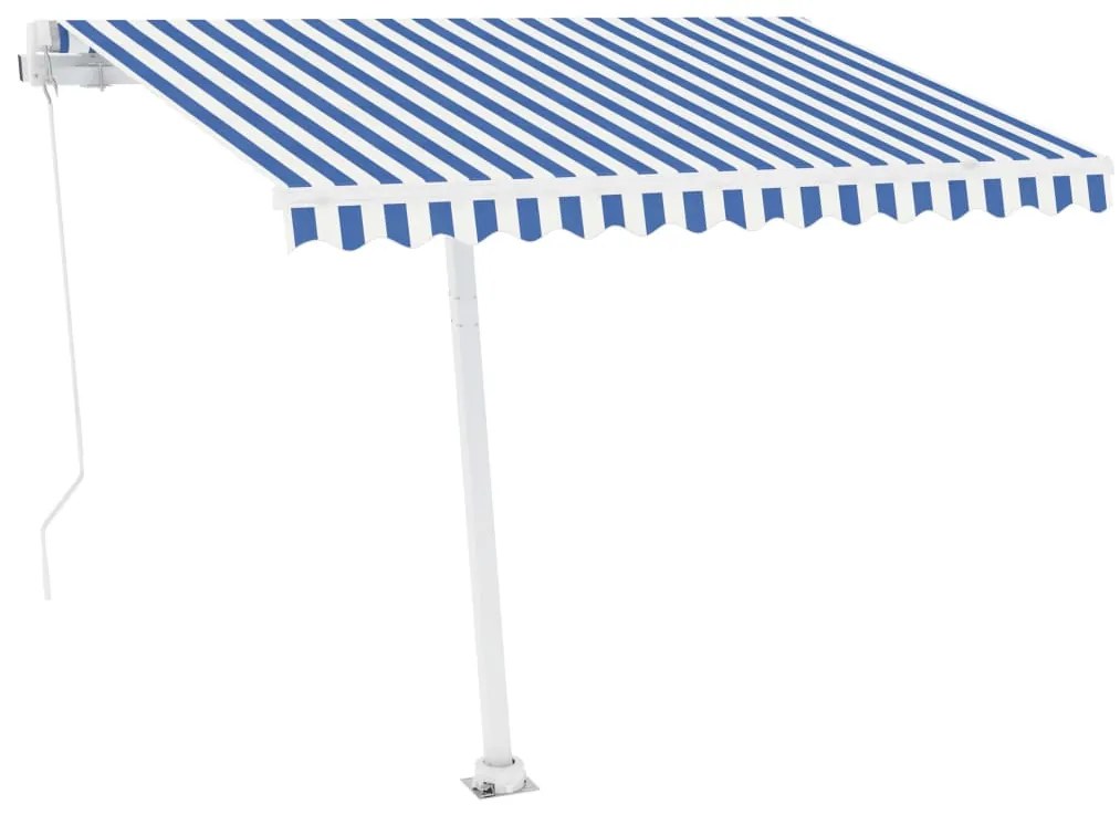 Toldo retrátil manual com LED 350x250 cm azul e branco