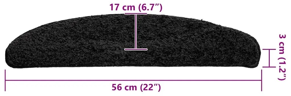 Tapetes de escada 30 pcs 56x17x3 cm preto