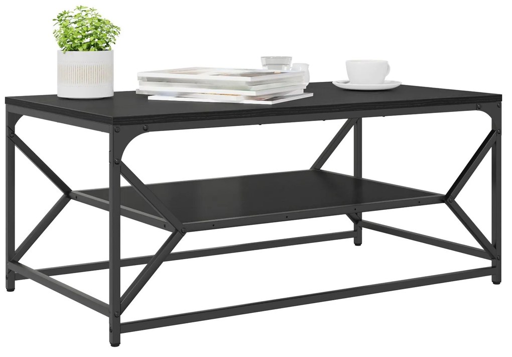 mesa de centro com prateleira Carvalho Preto 90x50x40 cm Madeira Engen
