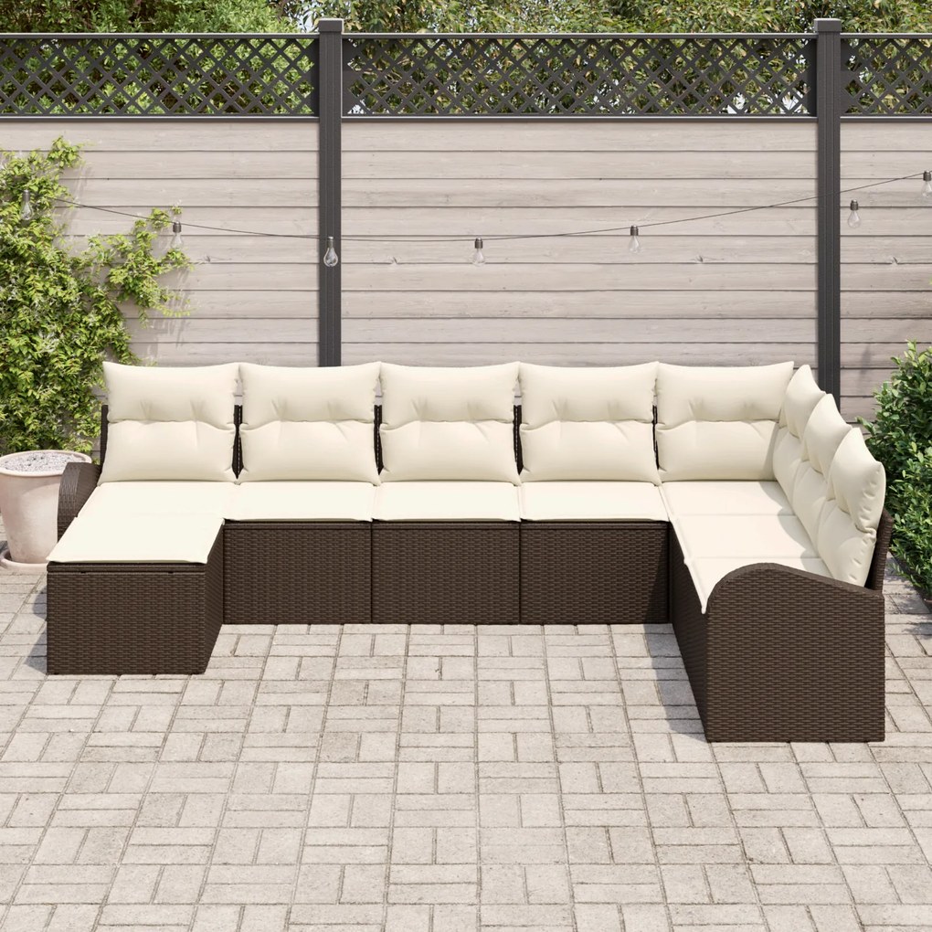 Conjunto de Sofás de Jardim de 8 Peças com Almofadas Castanhas de Ratt