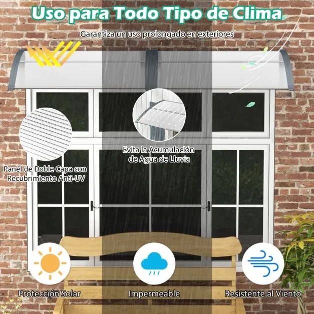 Marquise para janela ou porta proteção solar, toldo exterior 122 x 99 x 28 cm cinza
