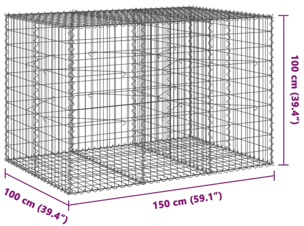 Cesto gabião com cobertura 150x100x100 cm ferro galvanizado