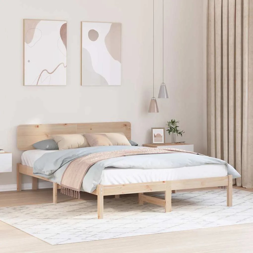 vidaXL Cama com Cabeceira 140x200 cm em Madeira de Pinho Sólido