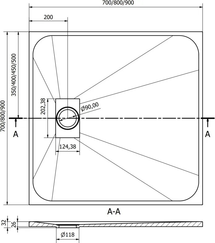 Mexen Hugo base de duche quadrada SMC 90 x 90 cm, cinza - 42619090
