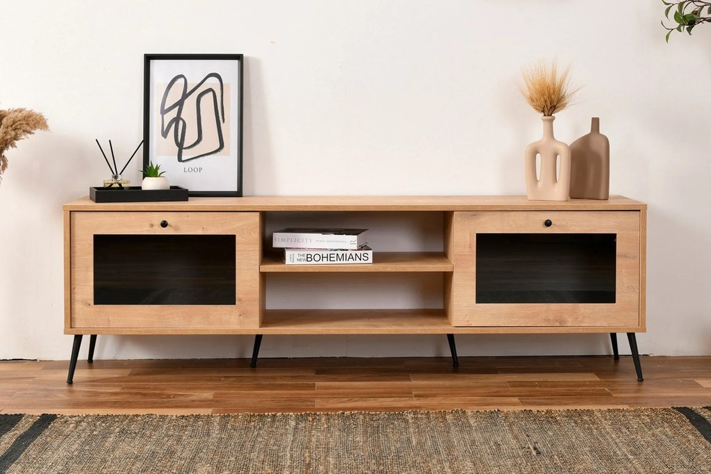 Móvel TV Calvin – Carvalho e Preto – 180x55x40 cm