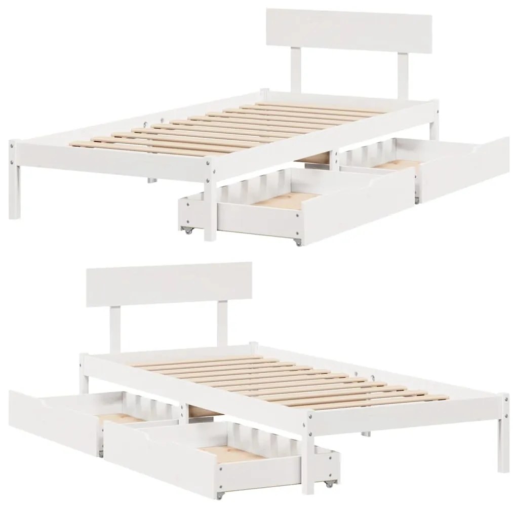 Cama sem colchão 90x200 cm madeira de pinho maciça branco