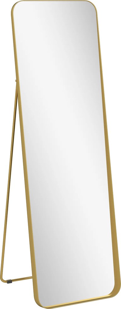 HOMCOM Espelho de corpo inteiro, autoportante, inclinável, moldura metálica, MDF, 160 x 50 cm, cor dourada | Aosom Portugal