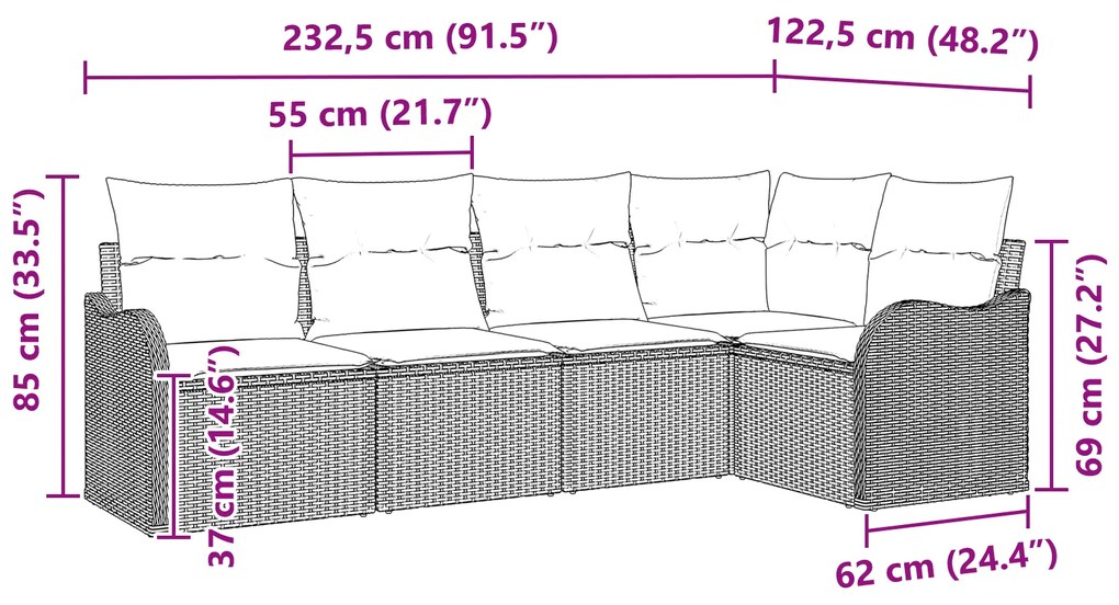 Conjunto de Sofás de Jardim vidaXL de 5 peças com Almofadas Bege em Vi
