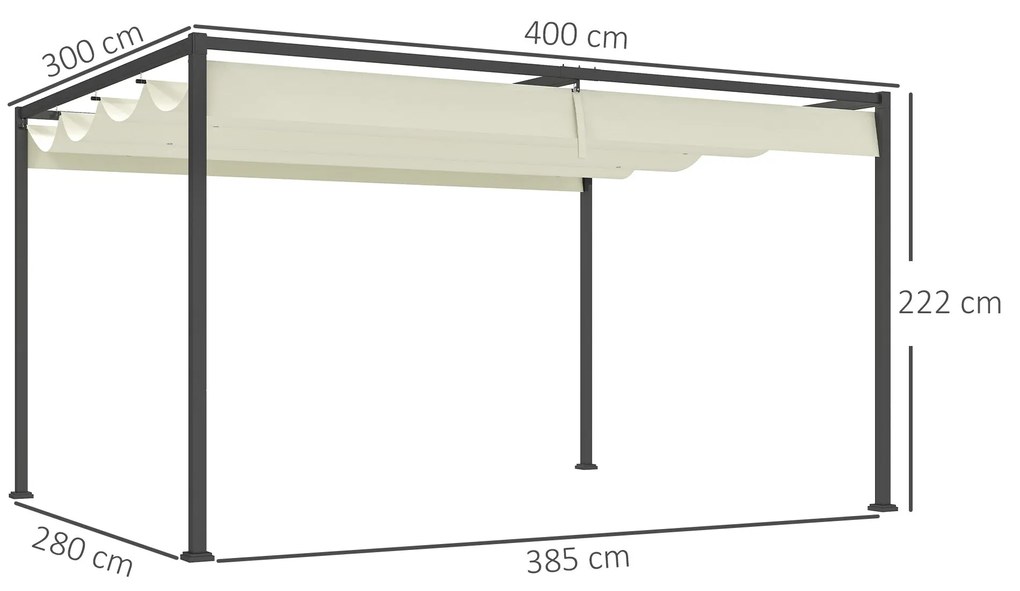 Outsunny Pérgola 400x300x222 cm Pérgola de Jardim com Teto Retrátil de