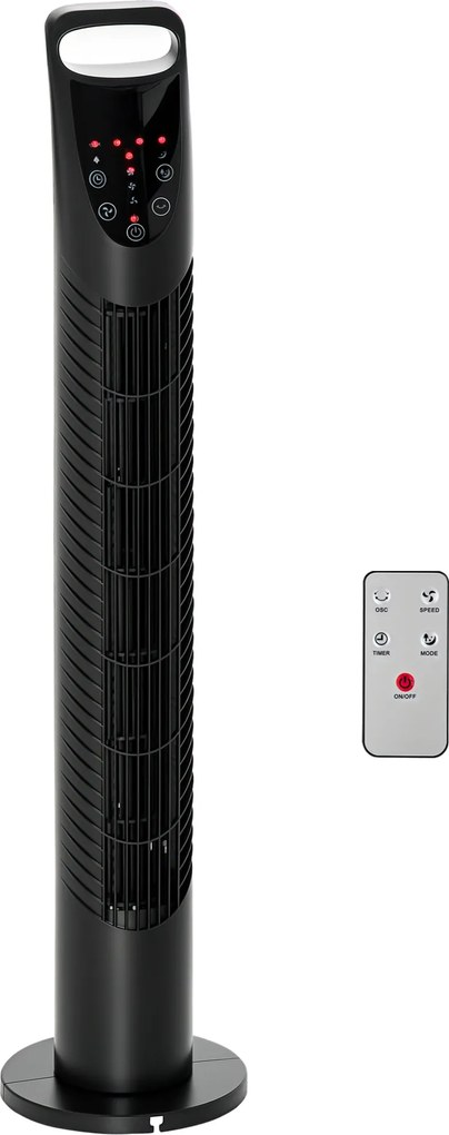 HOMCOM Ventoinha de Coluna com 3 Nivéis de Velocidade Temporizador 7,5h Potência 40W e Oscilação 70° Ø18x78,5 cm Preto | Aosom Portugal