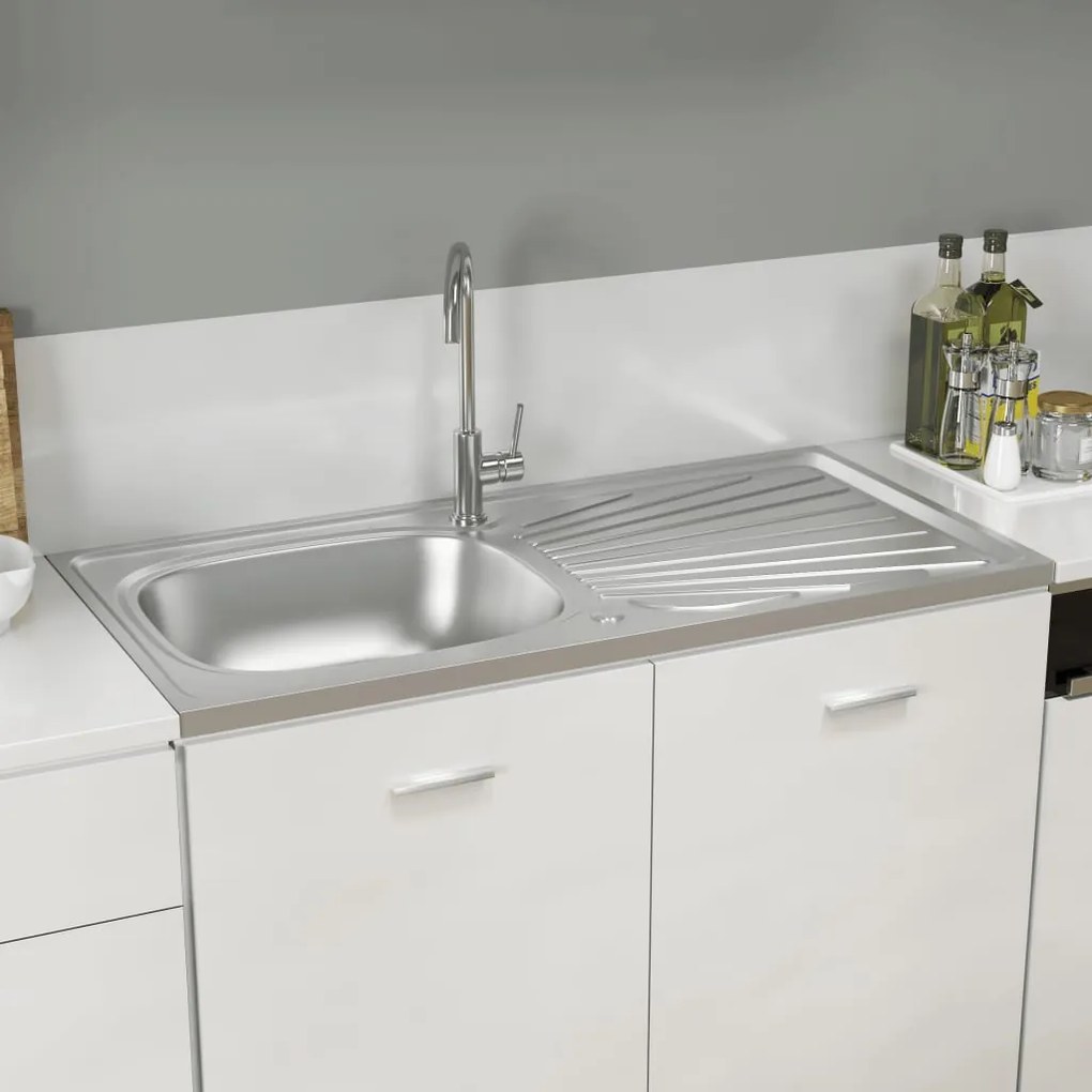 147236 vidaXL Lava-louça cozinha + escorredor aço inox prateado