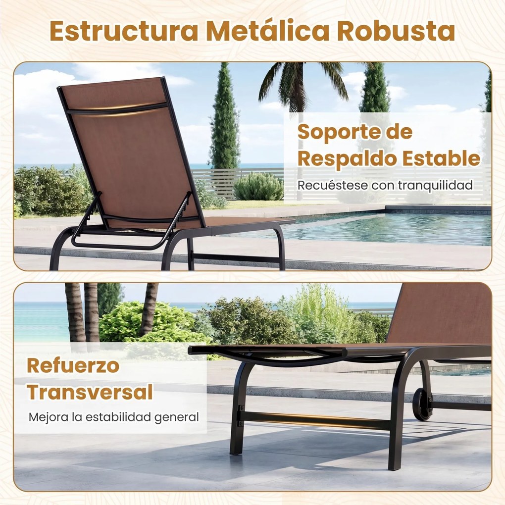 Espreguiçadeira de Jardim, 169 x 69 cm, Encosto Ajustável em 6 Posições, Castanho