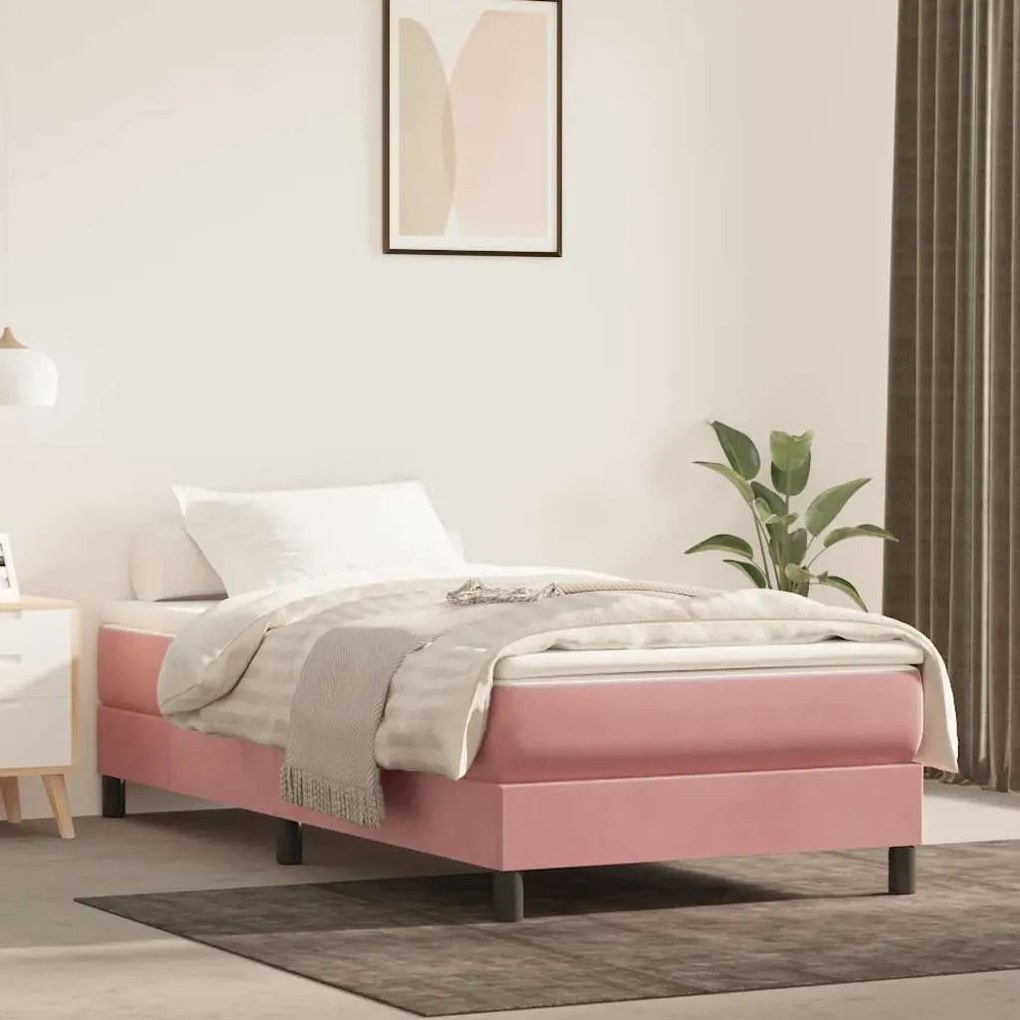 vidaXL Colchão de molas ensacadas 90x210x20 cm veludo rosa