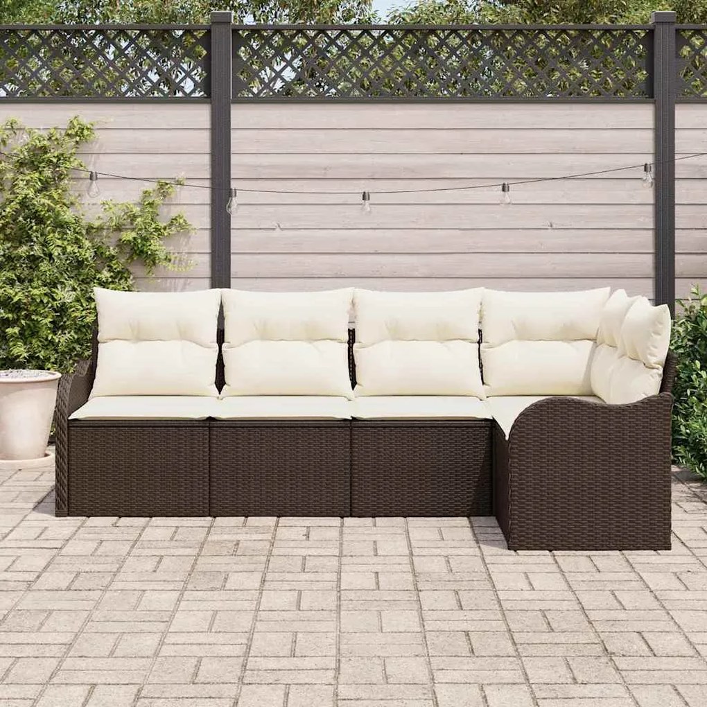Conjunto de Sofá de Jardim vidaXL 5 Peças com Almofadas Castanho Ratta