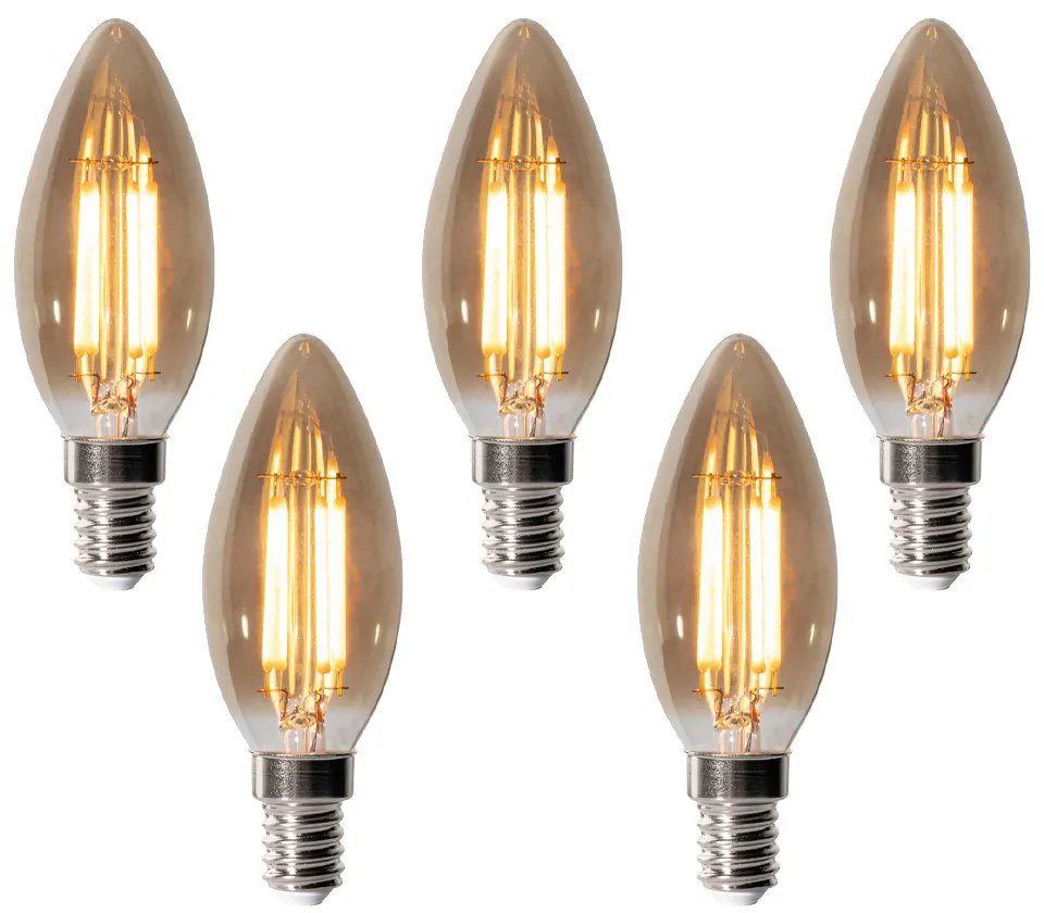 Conjunto de 5 lâmpadas LED E14 reguláveis B35 fumê 4W 300 lm 2200K