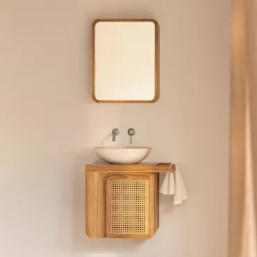 Conjunto De Móvel De Casa De Banho Suspenso Em Madeira De Teca Georgy Madeira De Teca & Cimento Redondo Branco Ø40 Cm Zavion & - Sklum