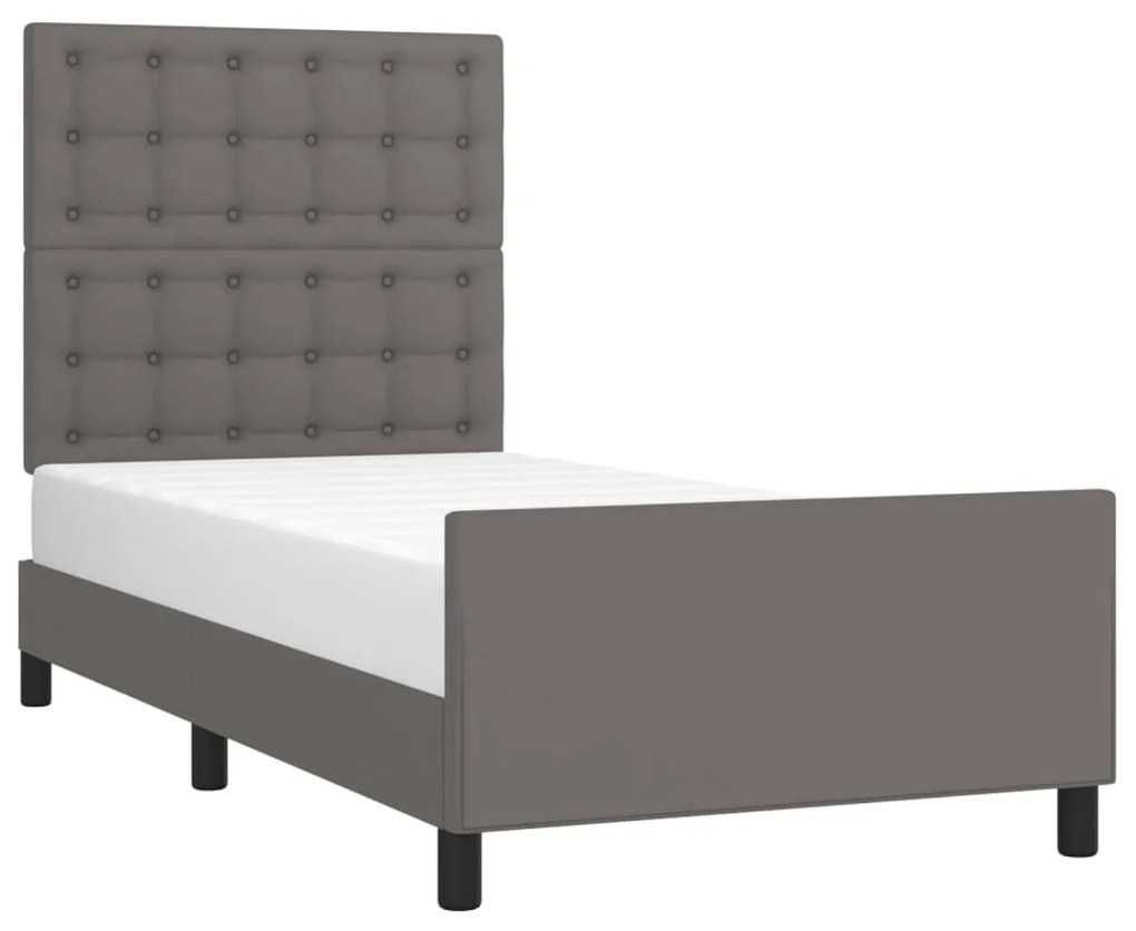 Estrutura cama c/ cabeceira couro artificial 80x200 cm cinzento