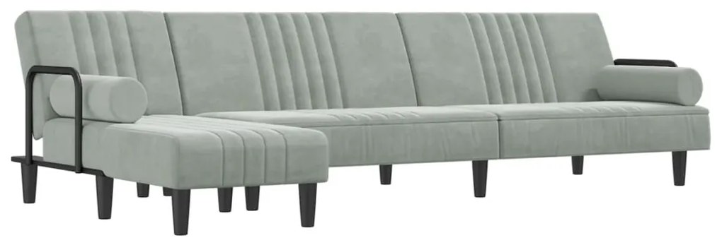 Sofá-cama em forma de L 260x140x70 cm veludo cinzento-claro