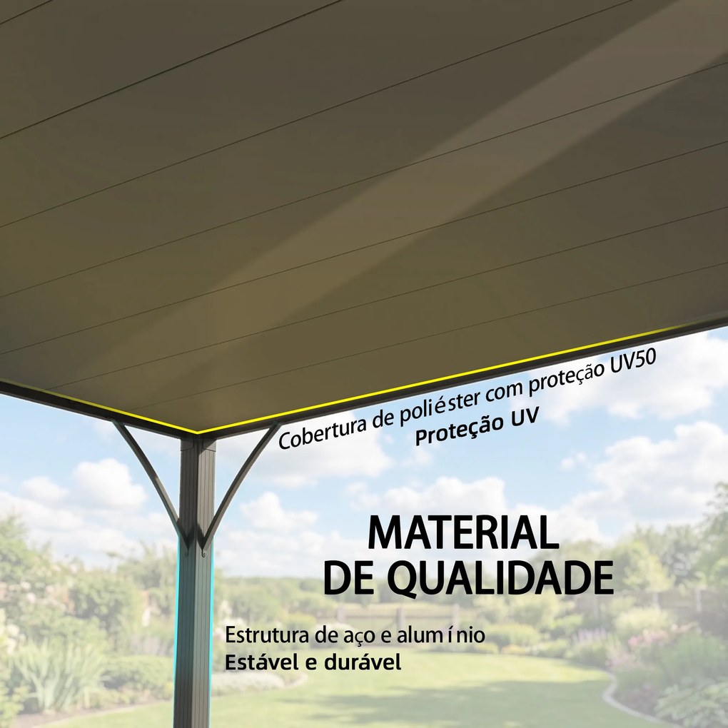 Pérgola 390x295x213 cm para Jardim com Desenho de Lâminas Superiores Giratórias até 135° Proteção UV 50+ Cinza