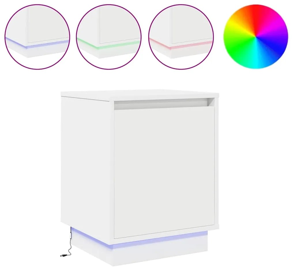 Criado-mudo com Luzes LED Branco 39x34,5x50 cm