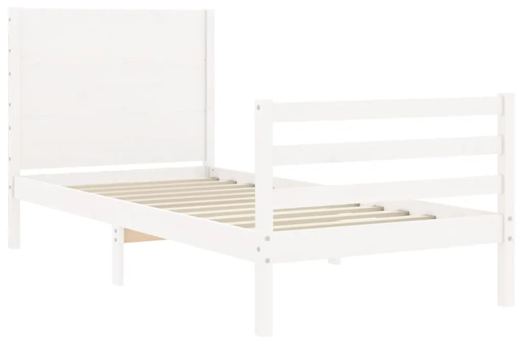 Estrutura de cama com cabeceira 100x200cm madeira maciça branco