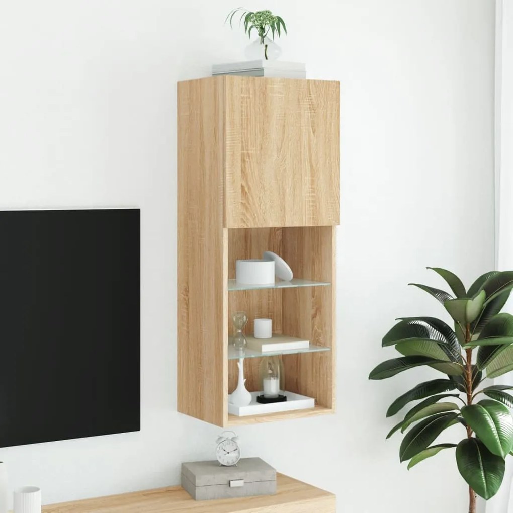 Móvel de TV com luzes LED 40,5x30x102 cm carvalho sonoma