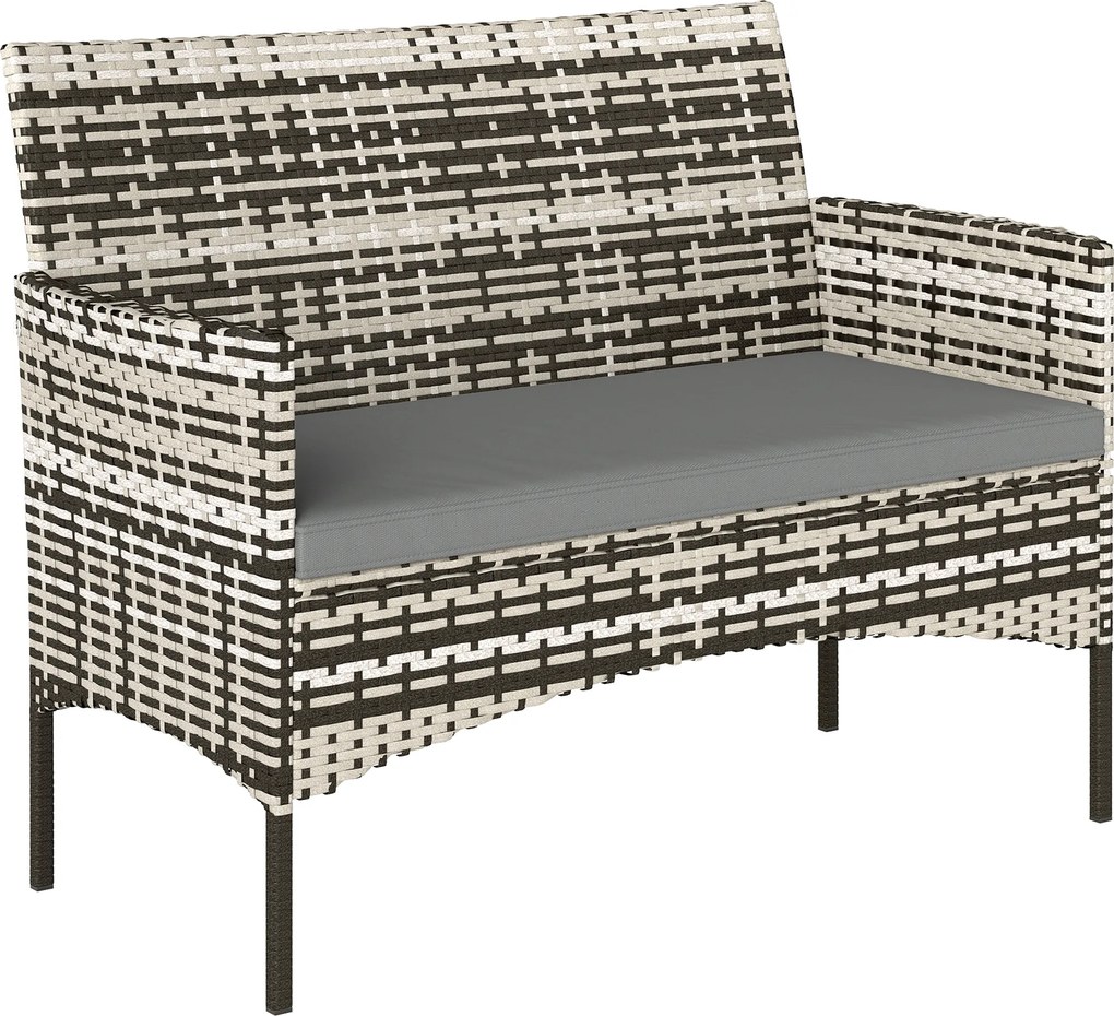 Outsunny Sofá de Jardim 2 Lugares em Resina Trançada com Almofadas Sofá de Exterior com Apoios de Braço 115x63x85 cm Cinza Claro | Aosom Portugal