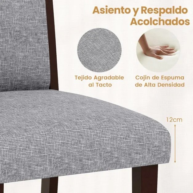 Conjunto de 2 cadeiras de jantar estofadas com assento acolchoado e encosto reclinável Pernas em madeira de borracha Alça Cinza + Castanho