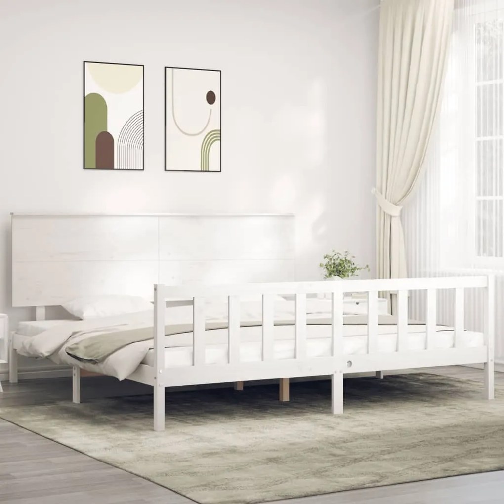 Cama sem colchão 200x200 cm madeira de pinho maciça branco