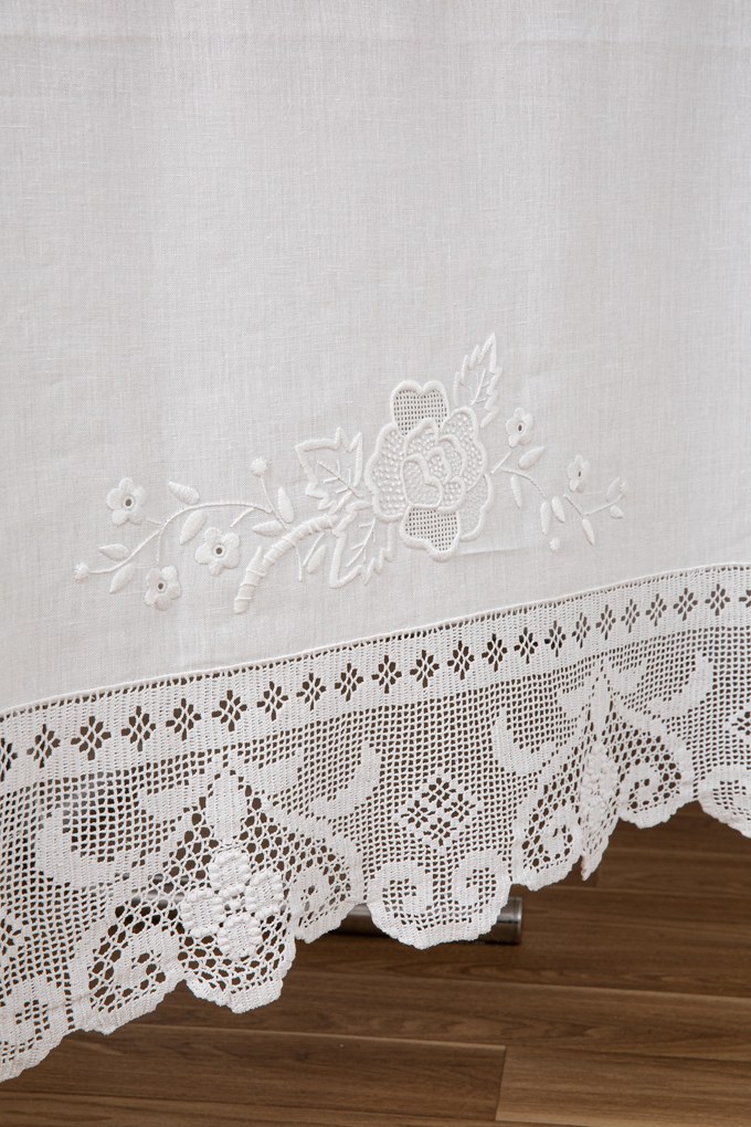 315x175 cm Toalha de mesa de linho bordada a mão C/ Crochê