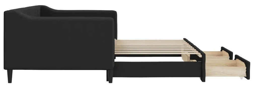 Sofá-cama com gavetão e gavetas 90x190 cm tecido preto