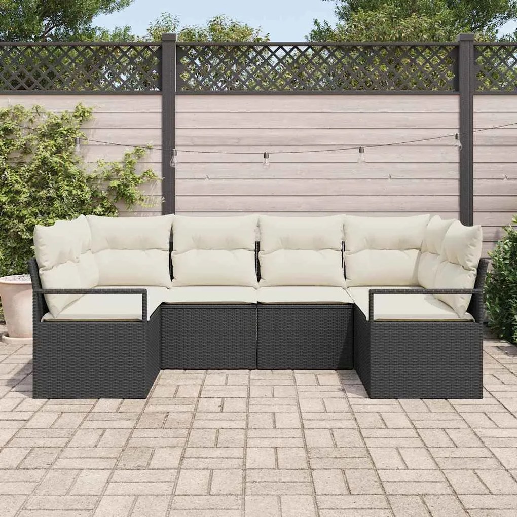Conjunto de Sofá de Jardim 6 Peças Pretas com Almofadas em Rattan Sint