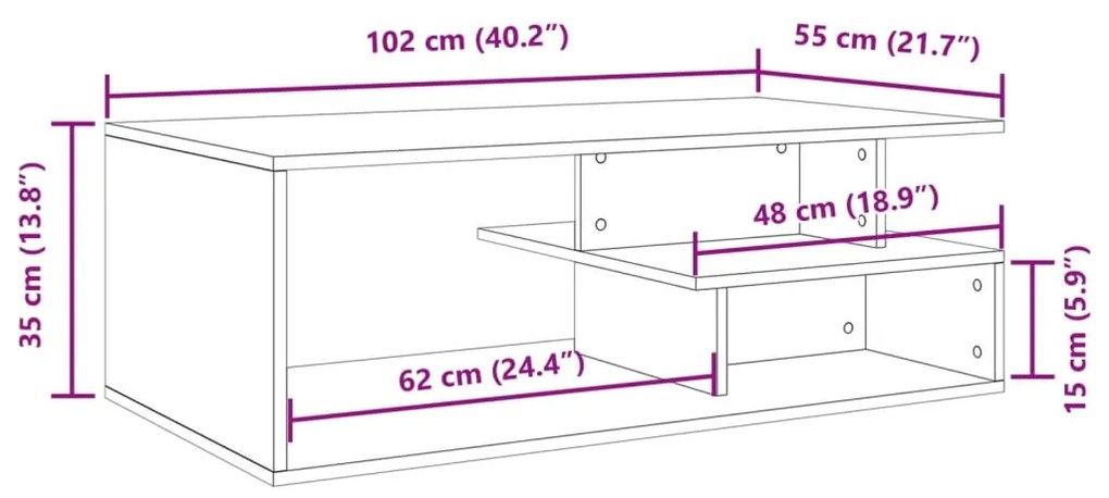 Mesa de centro 102x55x35 cm derivados de madeira cinza cimento