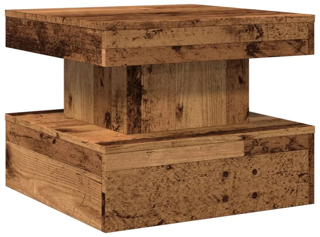 Mesa de centro com luzes LED 50x50x40 cm madeira velha