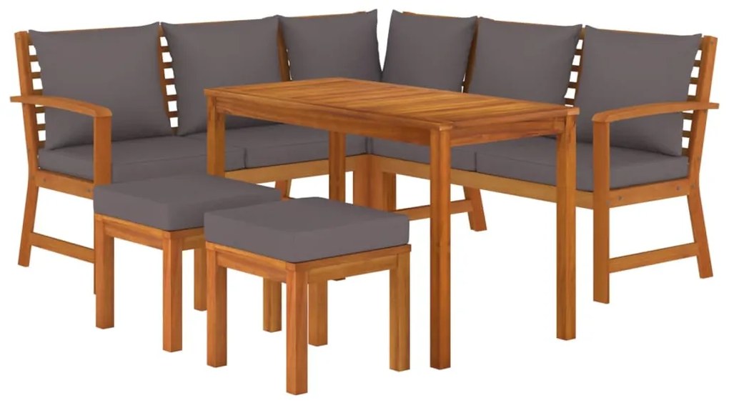 6 pcs conjunto de jantar p/ jardim c/ almofadões acácia maciça