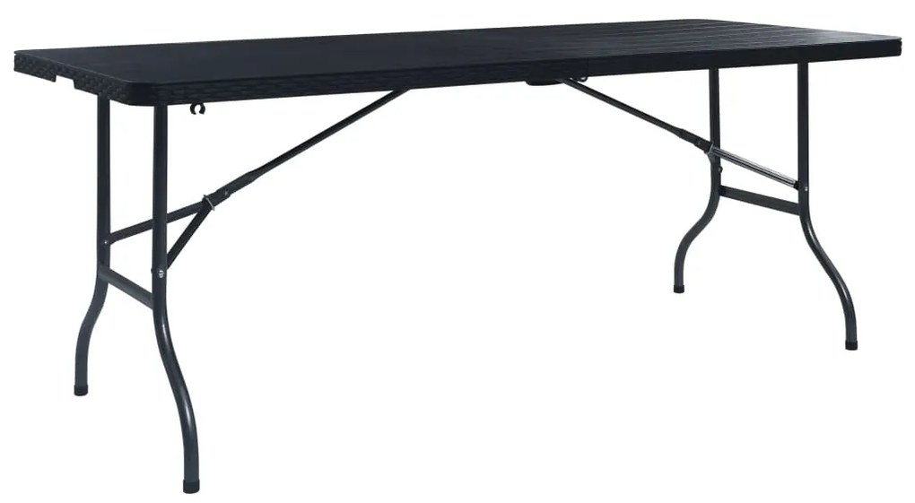 48831 vidaXL Mesa de jardim dobrável 180x75x72 cm PEAD imitação vime preto