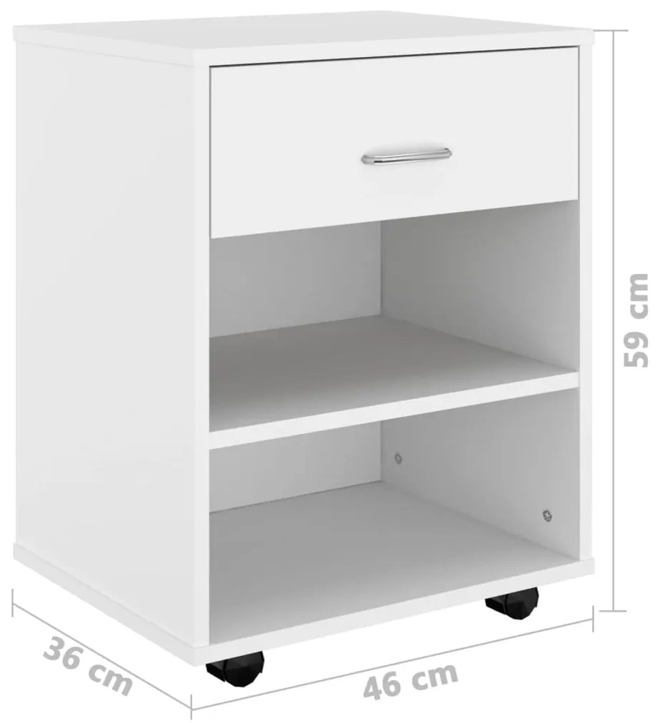 Móvel com rodas 46x36x59 cm derivados de madeira branco