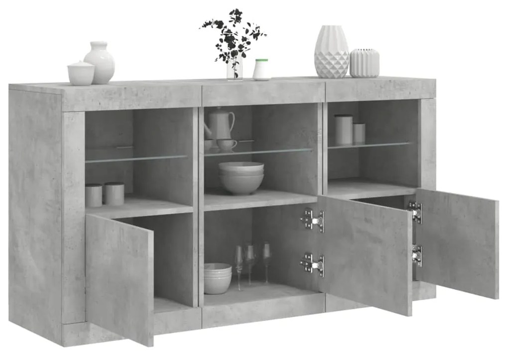 vidaXL Aparador com luzes LED 123x37x67 cm cinzento cimento