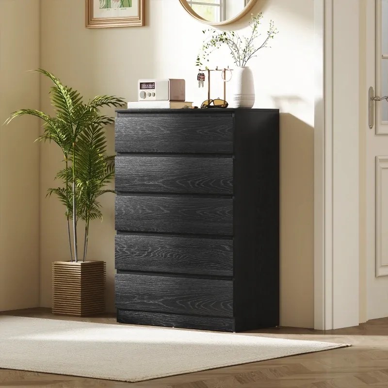 Cómoda 5 Gavetas 77x40x111,5 cm para Quarto Móvel de Arrumação Estilo Moderno Preto