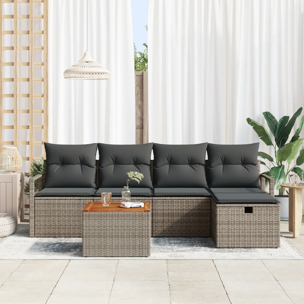 Conjunto de Sofá de Jardim vidaXL 6 Peças com Almofadas Cinza Rattan S