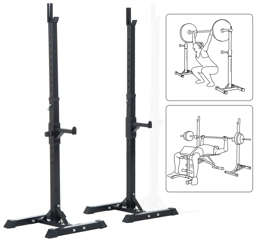 HOMCOM Suporte de Barra de Pesos Prateleira Ajustável de 12 Camadas Barra Levantamento de Pesos Academia Máx. 150 kg Aço 52x48x108-163 cm Preto