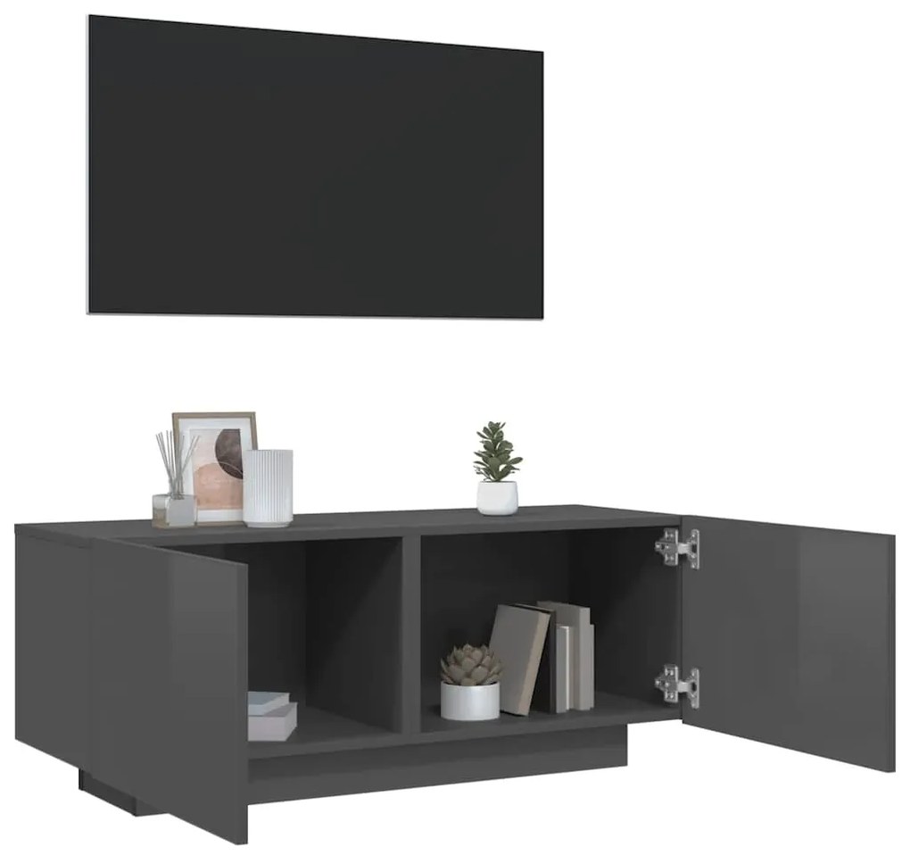 vidaXL Móvel de TV 100x35x40 cm contraplacado cinzento brilhante