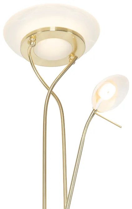Candeeiro de pé latão com candeeiro de leitura incl. LED e dimmer - Empoli Moderno