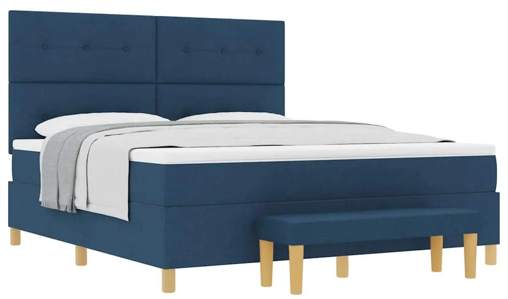 Cama Box Spring com Colchão &amp; Banco Azul 180x200 cm Tecido