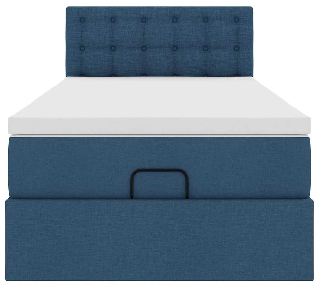 Cama otomana com colchão 100x200 cm tecido azul