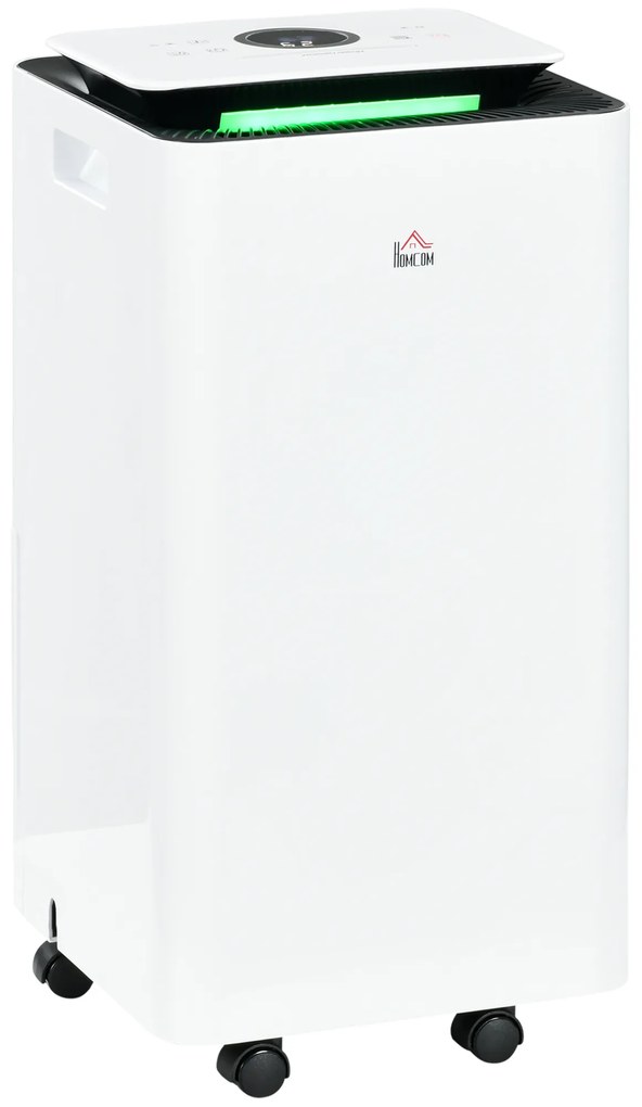 HOMCOM Desumidificador Elétrico 12L/dia Depósito 2,5L Silencioso com 5 Modos 2 Velocidades Ecrã LED e Temporizador 25x25x50cm Branco | Aosom Portugal