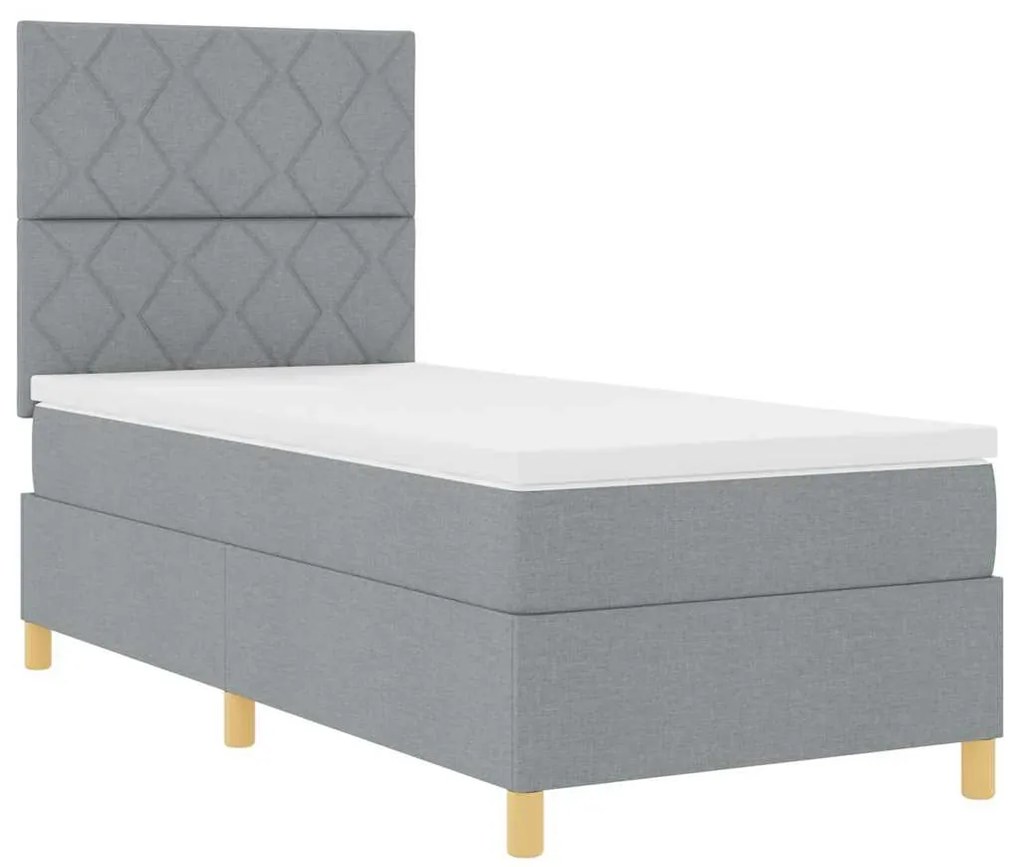 Cama Box com Colchão &amp; Luz LED Cinzento Claro 100x200 cm Tecido