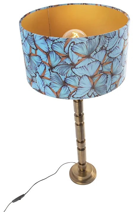 Candeeiro de mesa Art Deco bronze 35 cm com abajur com design de borboleta - Torre Art Deco