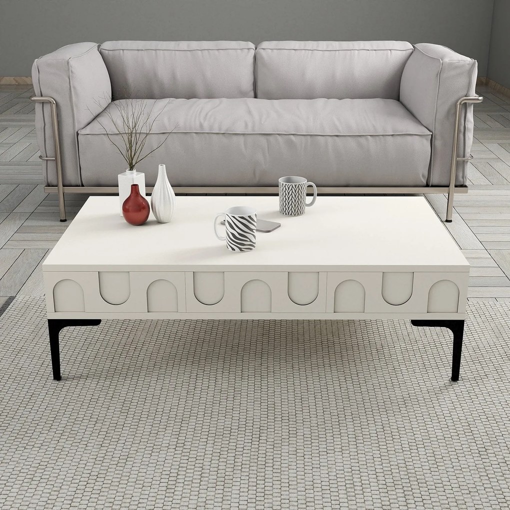 Mesa de Centro Retangular – Lyon – Creme e Preto – 105x60x32,6 cm