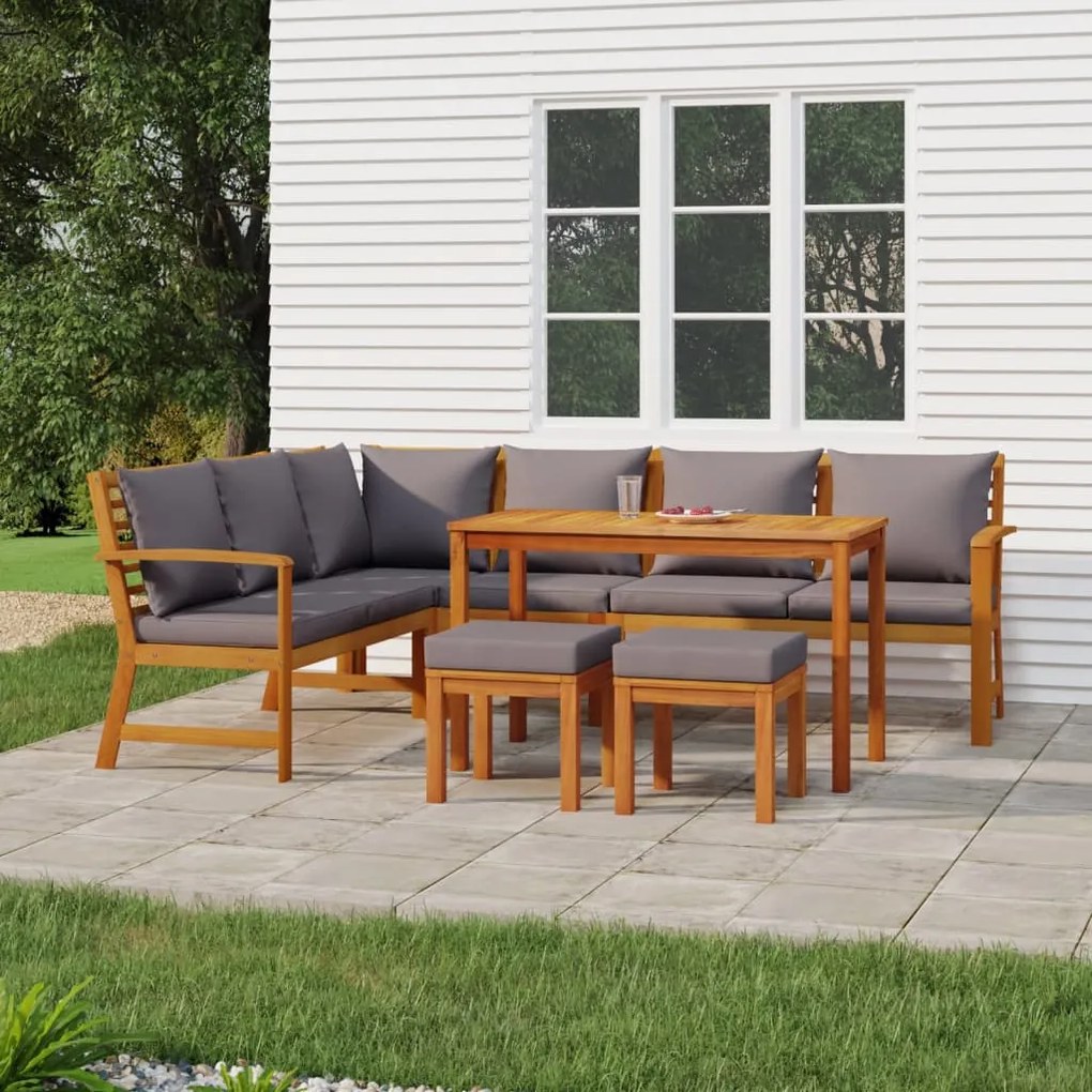 vidaXL 7 pcs conjunto de jantar p/ jardim c/ almofadões acácia maciça